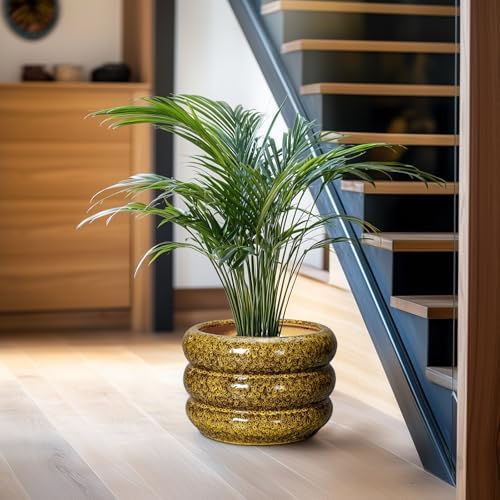 SQOWL Ceramic Flower Pots - 10 Inch Plant Pot Indoor with Drainage Hole, Round Bubble Planter for Outdoor Plants, Decorative Ceramic Plant Pot, Porch Home House Decor, House Warming Gifts, Yellow - Image 6