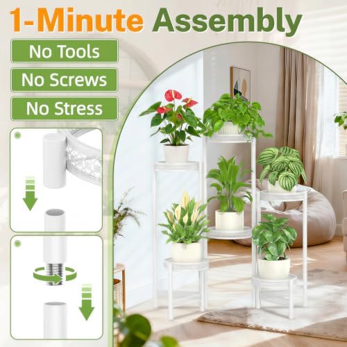 iDavosic.ly Plant Stand Indoor Outdoor, 6 Tier Iron Corner Shelf, White - Image 3