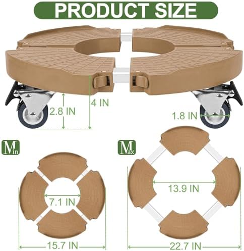 ToLanbbt 4 Pack Plant Caddy Stands with 360° Wheels Adjustable 15-22 in Rolling Stands Heavy Duty Large Plant Carts Dolly with Casters 440lbs Capacity for Large Planter, Garden Pot, Flower Pot, Khaki - Image 2