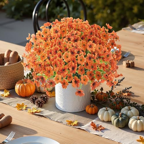 Uieke 72 Pcs Artificial Fall Flowers for Outdoors, UV Resistant Faux Mums - Image 5
