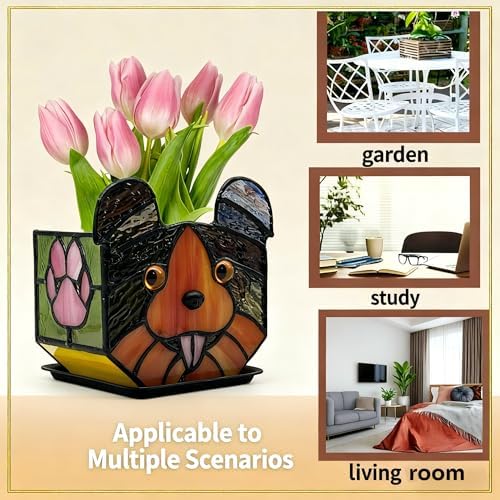 Handcrafted Stained Glass Dog Planter Pot, Succulent Pots with Drainage,Planter Pots for Indoor Plants,Pet Remembrance Gift Dog 4.6x3x5.15 in - Image 3