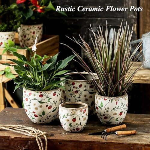 Reto Rustic Ceramic Flower Pots for Garden Plants and Succulents,Distressed Cracked Glazed Planters with Drainage Holes Tuscan Flower Pots for Outdoor,Reds,with Hole - Image 7