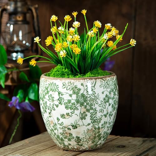 Vintage Green Ceramic Ice Crack Flower Pot with Drainage Hole, Country Rustic Planters for Indoor and Outdoor, Tuscan Decor,Home, Garden Decor, Gardening Gift,GreenM,with Hole - Image 2