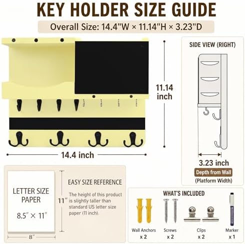 Key Holder Wall Mount with Shelf, Key Hooks for Wall, Ivory Yellow - Image 2