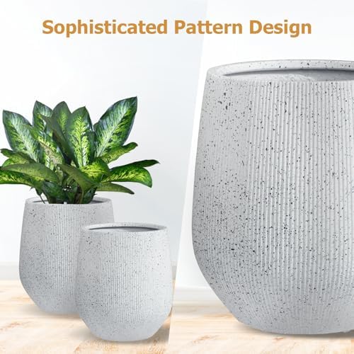 KUTE NEST 15" Ribbed Corso Fiberstone Outdoor Planter - Speckled White - Image 5