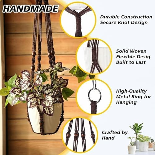 SATINIOR 12 Pcs Macrame Plant Hangers Handmade Boho Hanging Planters 12 Different Tiered Designs with 12 Hooks for Flower Pots Indoor Outdoor Decorative Wall Hanging Baskets for Home(Classic,Brown) - Image 3