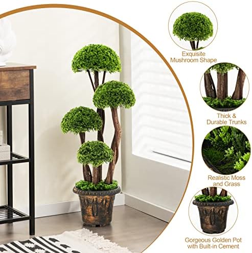 DREAMADE 3ft. Artificial Cypress Topiary Tree, Ball Shaped Faux Cedar Trees w/Retro Cement Pot, 4 Boxwood Topiary Balls, Outdoor Plants Artificial for Porch, Foyer, Garden, Front Door, Set of 2 - Image 3