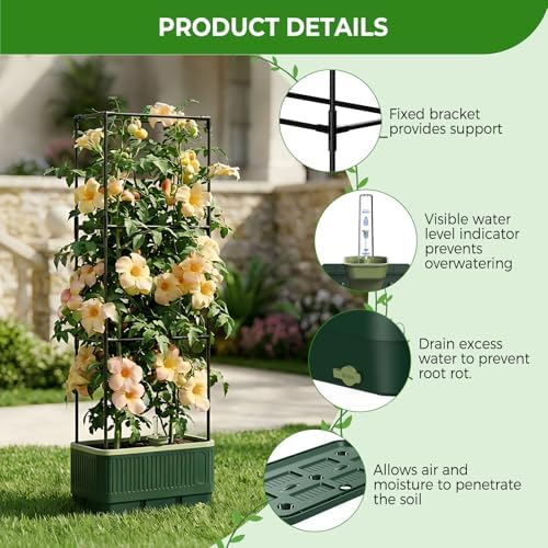 2Pack Raised Garden Bed Tomato Planter with Trellis, 52" Self Watering Tomato Planter with Water Level Indicator, Larger Rectangular Tomato Cages for Indoor & Outdoor Climbing Vegetable and Plants (2) - Image 4