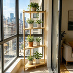 Corner Shelf Display Stand - Bamboo 4 Tier Tall Corner Shelving Unit, Small Corner Bookshelf Wood Corner Storage Shelf Plant Stand for Bathroom, Bedroom, Office, Kitchen, Living Room Decor - Image 6