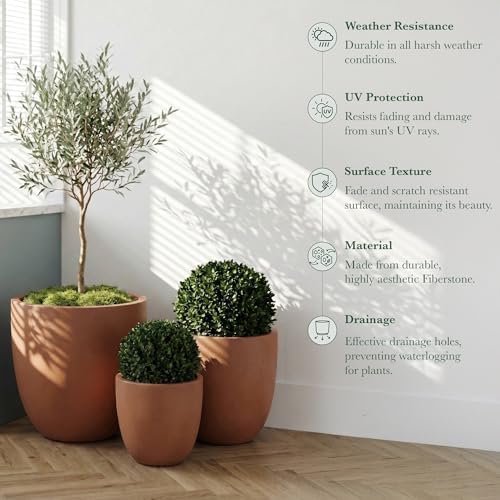 DTY Mount Yale 19.7" D x 18.9" H (Pot Opening 15.4") Fiberstone Planter with Drainage Hole, Weather Resistant for Indoor and Outdoor, 2 Extra Coco Mats - Terracotta, Large - Image 2