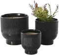 Deco 79 Ceramic Indoor Outdoor Planter Speckled Small Planter Pot with Linear Grooves and Tapered Bases, Set of 3 Planters 9", 8", 6"H, Black by Unknown