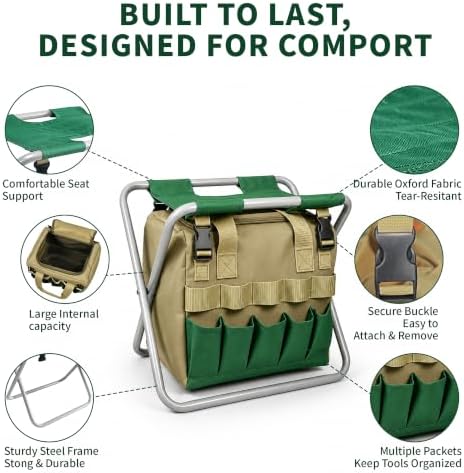 Folding Gardening Stool with Heavy-Duty Oxford Cloth and Garden Tool Kit - Image 5