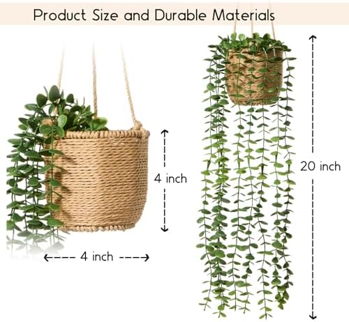 3 Pack Artificial Hanging Plants with Pot in Baskets for Wall Decor - Image 3