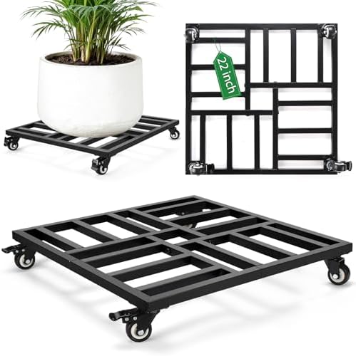 22" Plant Caddy with Wheels, Heavy Duty Metal Rolling Plant Stand, 600 lbs Square Plant Dolly with Lockable Industrial Caster Wheels for Large Planter Pots, Heavy Objects Wheeled Mobile Roller, 2 Pack by AugFir