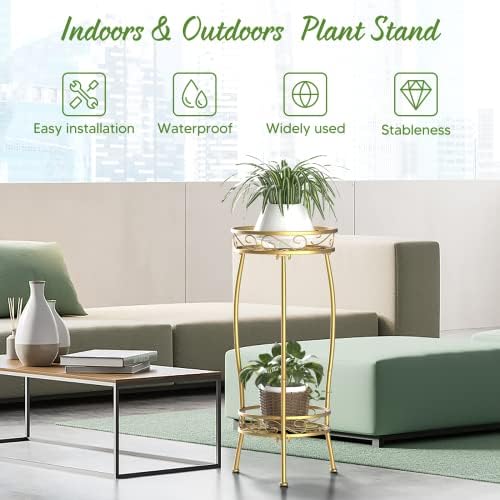 H HOMEXIN Plant Stand Indoor- 2 Tier Metal Tall Plant Stand 26.5" Flower Stand Holder Heavy Duty Rustproof Plant Shelf Rack for Corner Garden Patio Lawn Balcony office Outdoor - Image 3