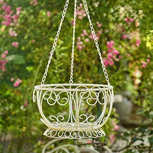 Zaer Ltd. Pack of 2, Hanging Metal Basket Planters (Antique White, Pack of 2) by ZaerLtd