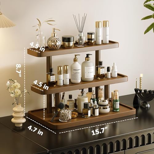 GDQ Brown Pine Wood Perfume Organizer, Perfume Cabinet Vanity Storage Stand - Image 3
