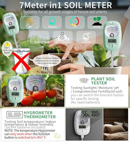 HSLGOVE Soil Test Kit, 7-in-One Soil Moisture Meter/Soil PH Meter/Fertility, Dual Screen Soil Tester w/Digital Soil Temp/Air Temp&Humidity for Plants Gardening,Lawn,Farm Indoor&Outdoor-AppleGreen - Image 3