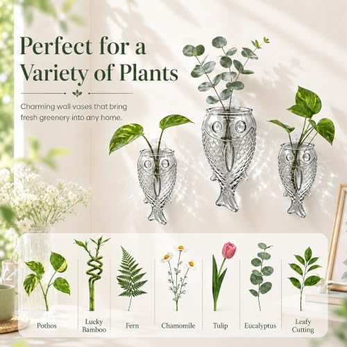 Nacome Wall Hanging Propagation Station: 3 PCS Grey Fish Shaped Glass - Image 6
