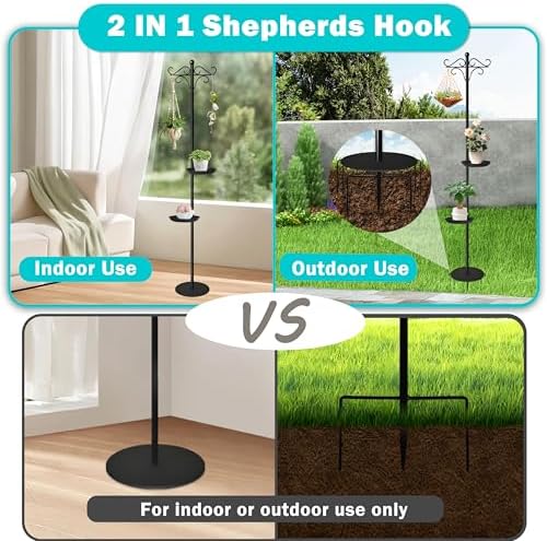 76" Thicken Shepherds Hooks for Outdoor - Double Shepherd Hooks for Outside with 2 Stands, Bird Feeder Pole with a Flat Base for Deck, Plant Stand Indoor, Wreath and Wind Chimes Hanger - Image 4