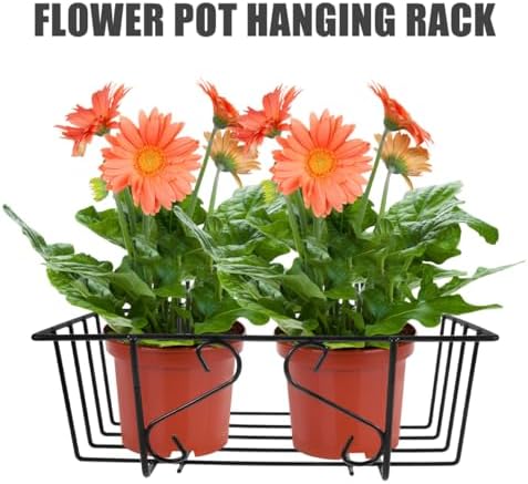 Cabilock 2Pcs Balcony Hanging Railing Planter Basket Flower Pot Holder Plant Iron Racks Fence Metal Potted Stand Mounted Rectangular Plant Baskets Shelf for Fence - Image 4
