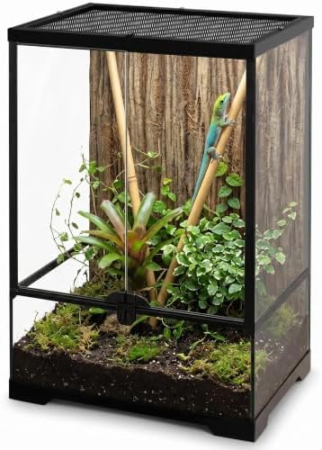 12"x12"x18" Reptile Terrarium, Aluminum-Frame Glass Vivarium for Small Day Geckos Such as Neon Day Geckos, with Lock, Cable Port, Waterproof Deep Base by Neptonion