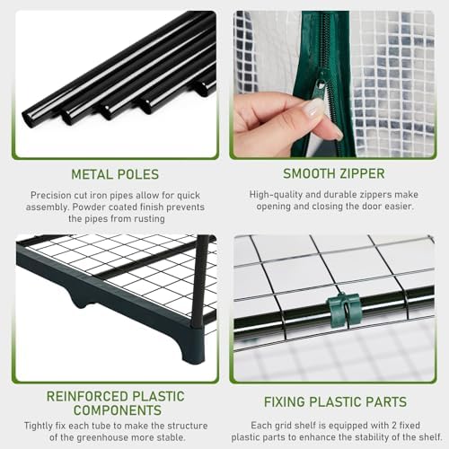 Outvita Walk-in Greenhouse, 3 Tiers 4 Shelves, Durable PE, 56"x29"x77" - Image 4