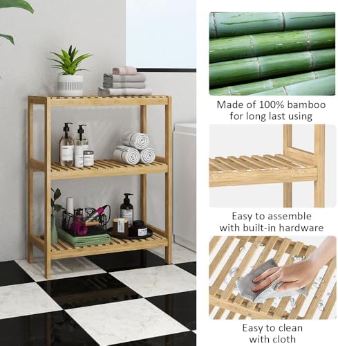 3-Tier Bamboo Freestanding Shelf Multi-use Small Bookshelf Bookcase - Image 4