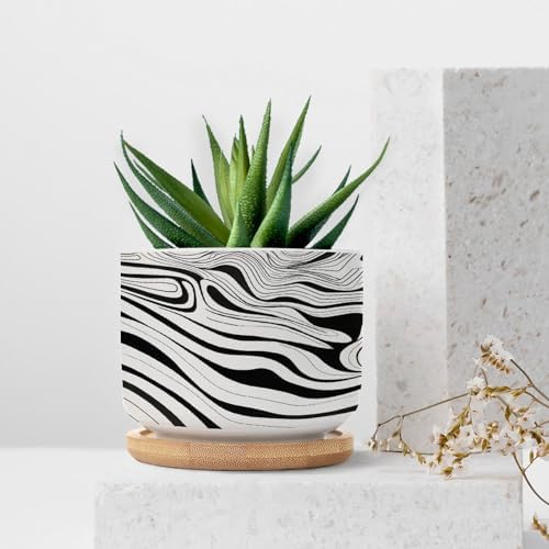 African Zebra Strip Print Ceramic Planter Black White Animal Strip Pots for Plants with Drainage Holes and Saucers Pot for Pots Outdoor Indoor Plants - Image 7