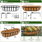 Y&M Railing Planter Boxes 24 Inch 2 Pack, 2-in-1 Adjustable Hanging Balcony Planters with Coco Liners, Heavy Duty Window Box Planters with Support Rods for Outdoor Garden - Image 6