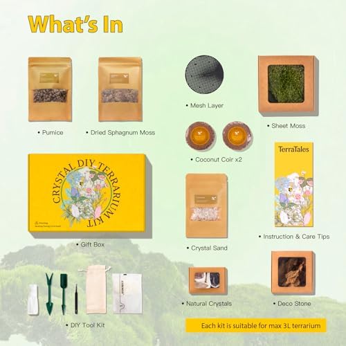 DIY Crystal Terrarium Kit - 21-Pieces All-In-One Starter Kit with Preserved Moss, Pumice, Crystals, Coconut Coir, Tools & Decor | Healing Gift for relaxing | Plants Lovers | Home & Desk Decor - Image 4