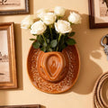 Ceramic Cowboy Hat Wall Vase - Handmade Hanging Flower Planter, Western Boho Room Decor & Coastal Cowgirl Aesthetic Wall Art for Home Decorations (Brown) by ASTARIKO