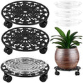 3 Pack Plant Caddy with Wheels, PlanterHoma 11 Inch Metal Plant Stand with Wheel Heavy Duty Wrought Iron Planter Dolly Rolling Stand Plant Roller with Caster for Indoor and Outdoor with 3 Pack Saucers by Planterhoma