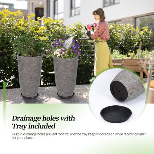 QCQHDU 9 Gallon Tall Large planters for Outdoor/Indoor Plants of 12" Dia x 21" H (Colored Limestone, 21IN) - Image 4