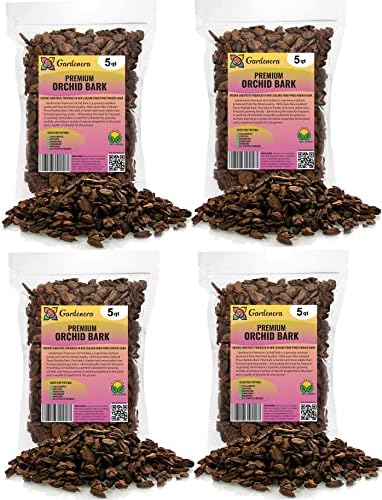 Premium Grade New Zealand Pinus Radiata Bark by Gardenera - 20 Quart - Organic Hand Mixed New Zealand Pine Bark for Orchids - Medium Chips 9-12mm - 4 Bags of 5 Quart by Gardenera