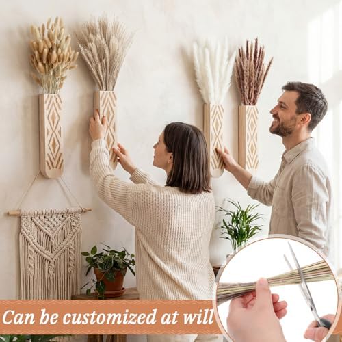 Suncalla 4 Pack Wooden Wall Planter with 110 Pampas Grass Modern Boho Wall Decor for Living Room Bedroom Bathroom Entryway, Farmhouse Rustic Art Vase for Dried Flower Faux Plant Home Office Decor - Image 6