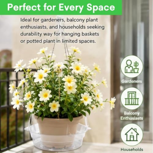 Hanging Basket Water Catcher, Hanging Basket Drip Pan with Hooks, Plastic Clear Hanging Basket Tray for Watering, Plastic Plant Saucer for Indoor Outdoor Hanging Plants Baskets (30PCS, 10in) - Image 6