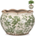 Geetery Ceramic Planter Pot 11 Inch Round Plant Pot, Vintage,Green,Large by Geetery