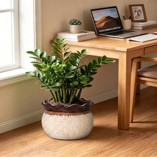Ceramic Plant Pots, 12 Inch Ceramic Planter, Beige-Brown - Image 3