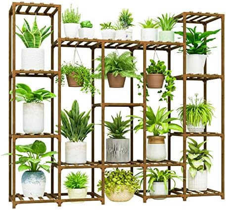 Bamworld Large Plant Stand Indoor Outdoor Hanging Shelf for Multiple PlantsTall Large Holder for Living Room Patio Balcony Garden by Bamworld