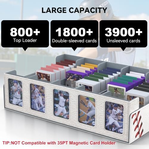 Kabinka Baseball Card Storage Box with Window Display, 5-Row Sport Card Storage Box, 3900+ Card Deck Box for Baseball Sports Card TCG, 5 Top Loaders, 5 Stoppers, 48 Dividers, 1 Dice Tray(Baseball 1) - Image 3