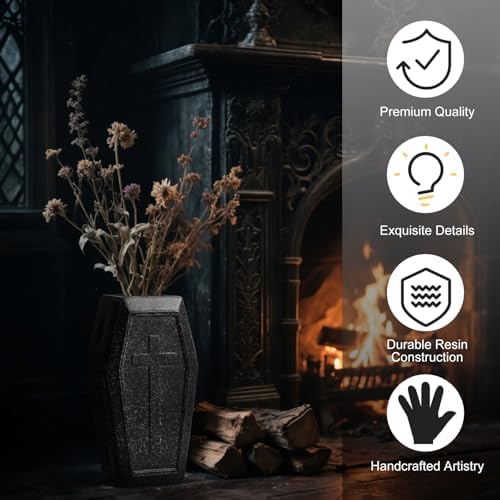 Coffin Vase for Flowers Gothic Home Decor Large Vase Makeup Brush Holder Planters for Indoor Plants Goth Room Decor Gothic Gifts (Black Stone,Large) - Image 3
