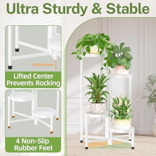 iDavosic.ly Plant Stand Indoor Outdoor, 4 Tier Metal Corner Shelf, White - Image 4
