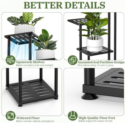 5 Tier Plant Stand Indoor Outdoor, Metal Shelf Holder Corner Black - Image 3