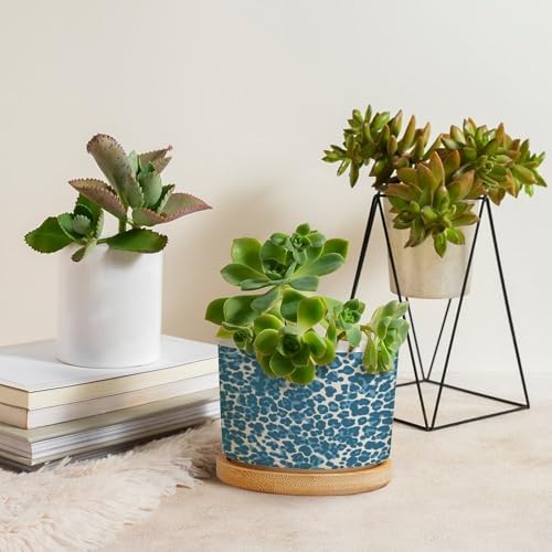 Leopard Blue and Beige Ceramic Planters African Tribal Animal Print Pots for Plants with Drainage Holes and Saucers Pot for Outdoor Garden Home Plant - Image 4