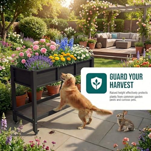 YITAHOME Raised Garden Bed HDPE, 47x18x31 in Raised Planter Box with Legs Poly-Wood Weather-Resistant Elevated Planter Box with Lockable Wheels for Vegetables, Black - Image 3