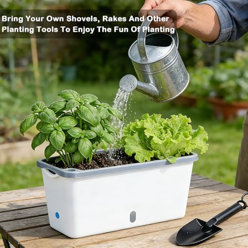 Oliz Window Box Planter 4 Packs, 14 Inches Rectangle Flower Pots with Breathable Drainage Holes, Pots for Vegetables, Herbs, Flowers, Garden Windowsill Balcony (White & Grey) - Image 5