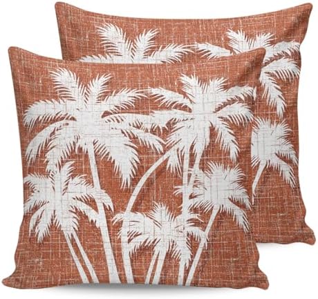 Throw Pillows 18x18 Set of 2, Tropical Palm Tree Waterproof Outdoor Pillow Covers with Insert, Vintage Burnt Orange Botanical Plants Decorative Pillowcase Cushion for Patio, Garden, Couch, Sofa, Bed by Unknown