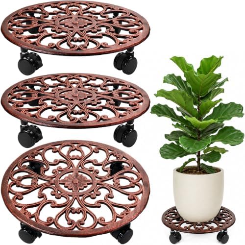 3 Pack 14 In Rolling Plant Stand with Wheels Metal Plant Caddy with Wheels by Planterhoma