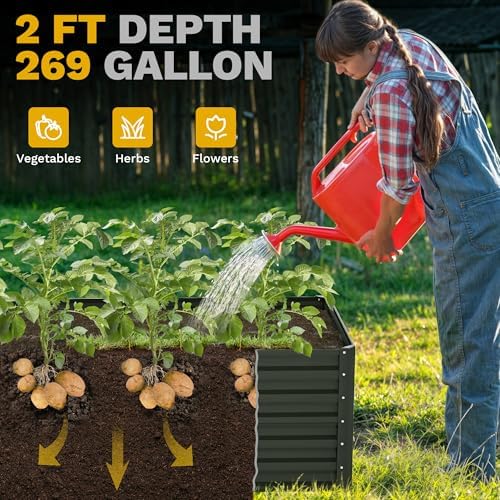 DWVO 2pcs 6 x 3 x 2 FT Raised Garden Bed Kit, Outdoor Galvanized Flower Bed with Gloves, Large Metal Planter Box for Vegetables, Flowers, Herbs, Fruits, Black - Image 5